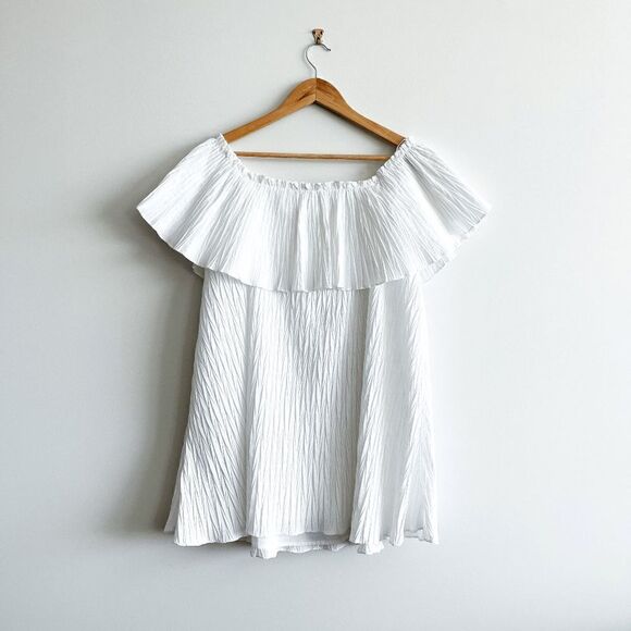 Zara Womens Blouse Off Shoulder Top Pull On Flowy Fit Classic White Small NWT - Picture 2 of 6